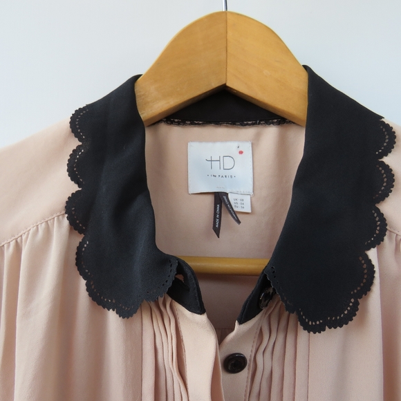 Anthropologie HD in Paris Nudey Beige Blush Peter Pan Scallop Collared Blouse - Picture 4 of 10